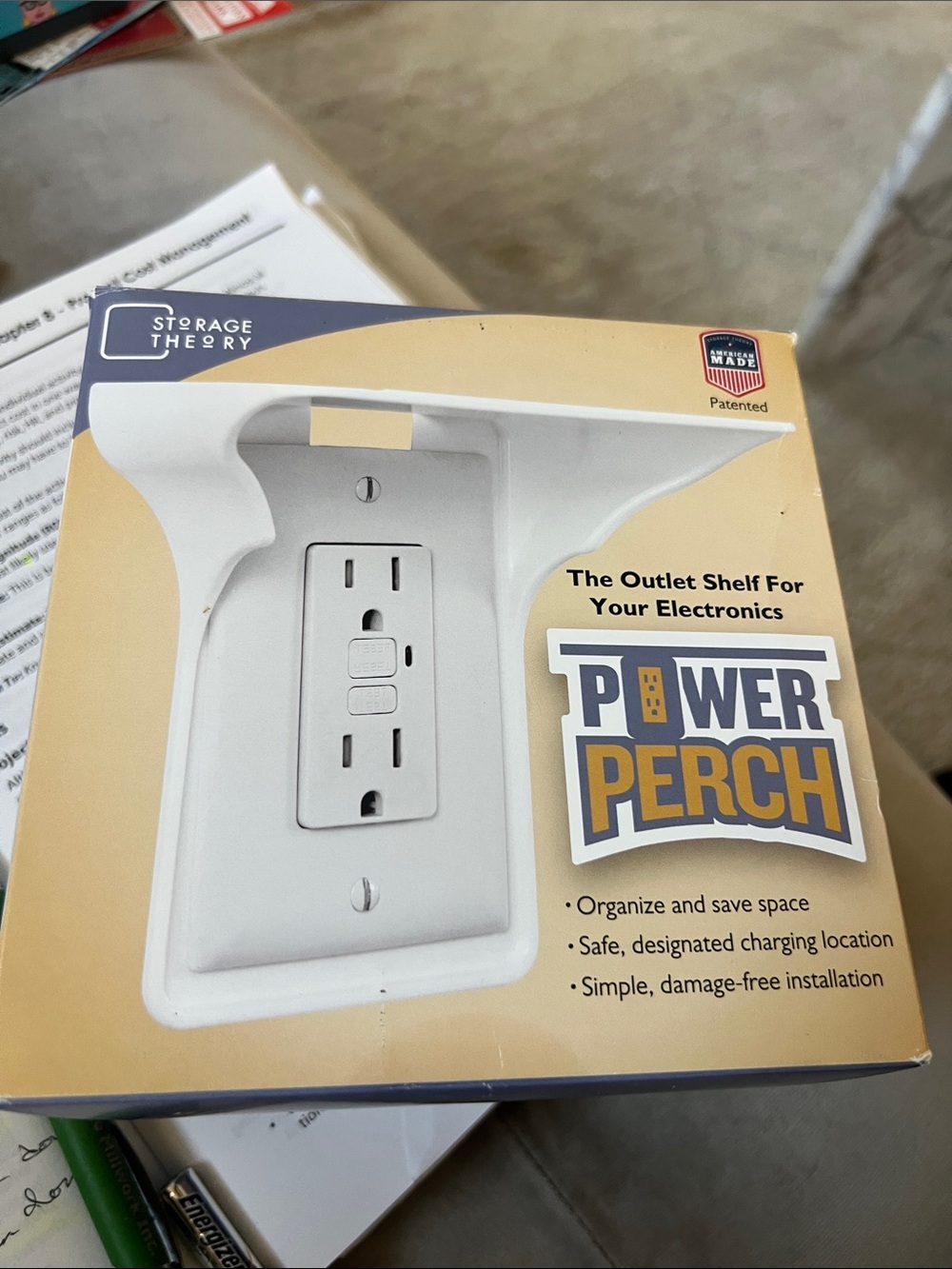 Power Perch Outlet Shelf with Cord Storage Strap, Plug Shelf White 2-Pack